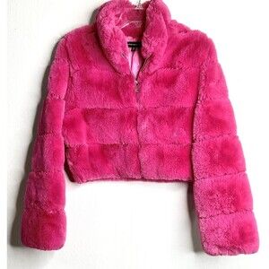 36 Point 5 Womens Sz. Medium Boho Fantasy Cropped Pink Faux Fur Jacket